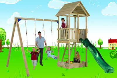 Cabanna, Swing Frame, Blue Slide, Ring Trapeze and Swing Seat image